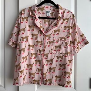 Bouffants & Broken Hearts Leopard in Red Heels PJ Top